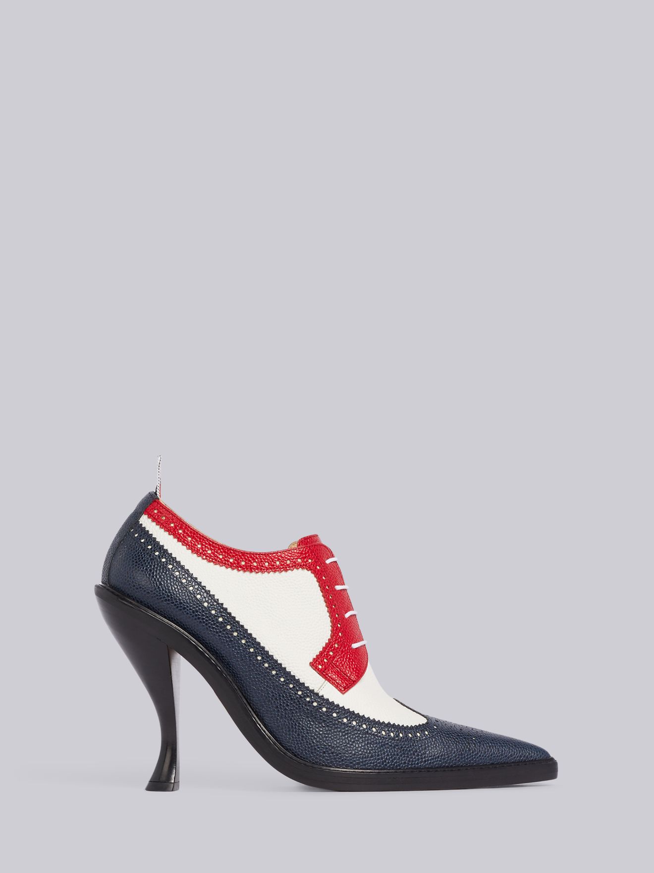 Tricolor Pebbled Calfskin Brogue Spectator Curved High Heel