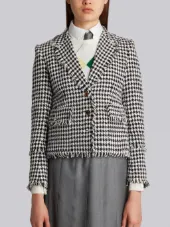 Trompe L’oeil Collar Sport Coat With Fray In Gun Club Check Gimped Yarn Tweed