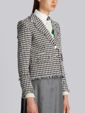 Trompe L’oeil Collar Sport Coat With Fray In Gun Club Check Gimped Yarn Tweed