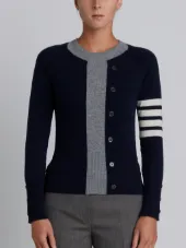 Trompe L'oeil Intarsia Crew Neck Raglan Sleeve Pullover In Navy Cashmere