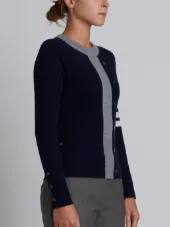 Trompe L'oeil Intarsia Crew Neck Raglan Sleeve Pullover In Navy Cashmere