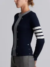 Trompe L'oeil Intarsia Crew Neck Raglan Sleeve Pullover In Navy Cashmere