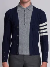 Trompe L'oeil Long Sleeve Polo In Navy Cashmere