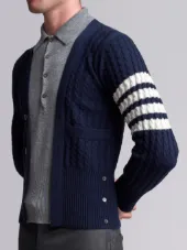 Trompe L'oeil Long Sleeve Polo In Navy Cashmere