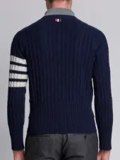 Trompe L'oeil Long Sleeve Polo In Navy Cashmere