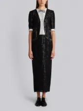 TROMPE L’OEIL SHORT SLEEVE CLASSIC TUXEDO DRESS IN STARRY NIGHT EMBROIDERY