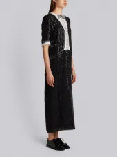 TROMPE L’OEIL SHORT SLEEVE CLASSIC TUXEDO DRESS IN STARRY NIGHT EMBROIDERY