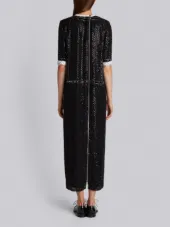 TROMPE L’OEIL SHORT SLEEVE CLASSIC TUXEDO DRESS IN STARRY NIGHT EMBROIDERY