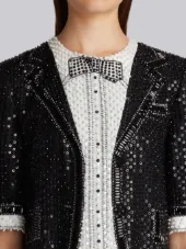 TROMPE L’OEIL SHORT SLEEVE CLASSIC TUXEDO DRESS IN STARRY NIGHT EMBROIDERY