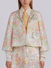 Trompe L’oeil Swing Jacket In Opalescent Crystal Embroidery With Diamond Collar