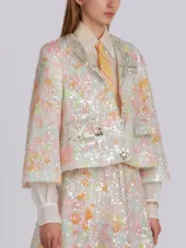 Trompe L’oeil Swing Jacket In Opalescent Crystal Embroidery With Diamond Collar