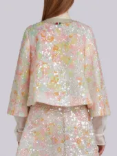 Trompe L’oeil Swing Jacket In Opalescent Crystal Embroidery With Diamond Collar