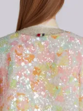 Trompe L’oeil Swing Jacket In Opalescent Crystal Embroidery With Diamond Collar