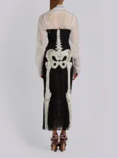Trouser Length Cardigan Skirt In Crystal Skeleton Embroidery