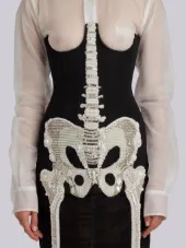 Trouser Length Cardigan Skirt In Crystal Skeleton Embroidery