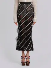 Trouser Length Pencil Skirt In Tulle Seersucker