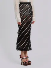 Trouser Length Pencil Skirt In Tulle Seersucker