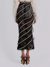 Trouser Length Pencil Skirt In Tulle Seersucker