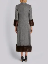 Trouser-Length Single Breasted Wide Lapel Overcoat With Beaver Fur Cuff & Hem In Herringbone Harris Tweed