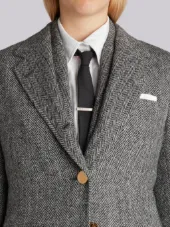 Trouser-Length Single Breasted Wide Lapel Overcoat With Beaver Fur Cuff & Hem In Herringbone Harris Tweed