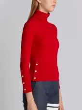 Turtle Neck With White 4-Bar Stripe In Red Cashmere