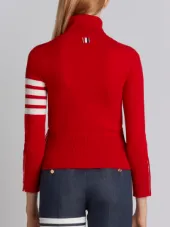Turtle Neck With White 4-Bar Stripe In Red Cashmere