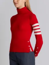 Turtle Neck With White 4-Bar Stripe In Red Cashmere