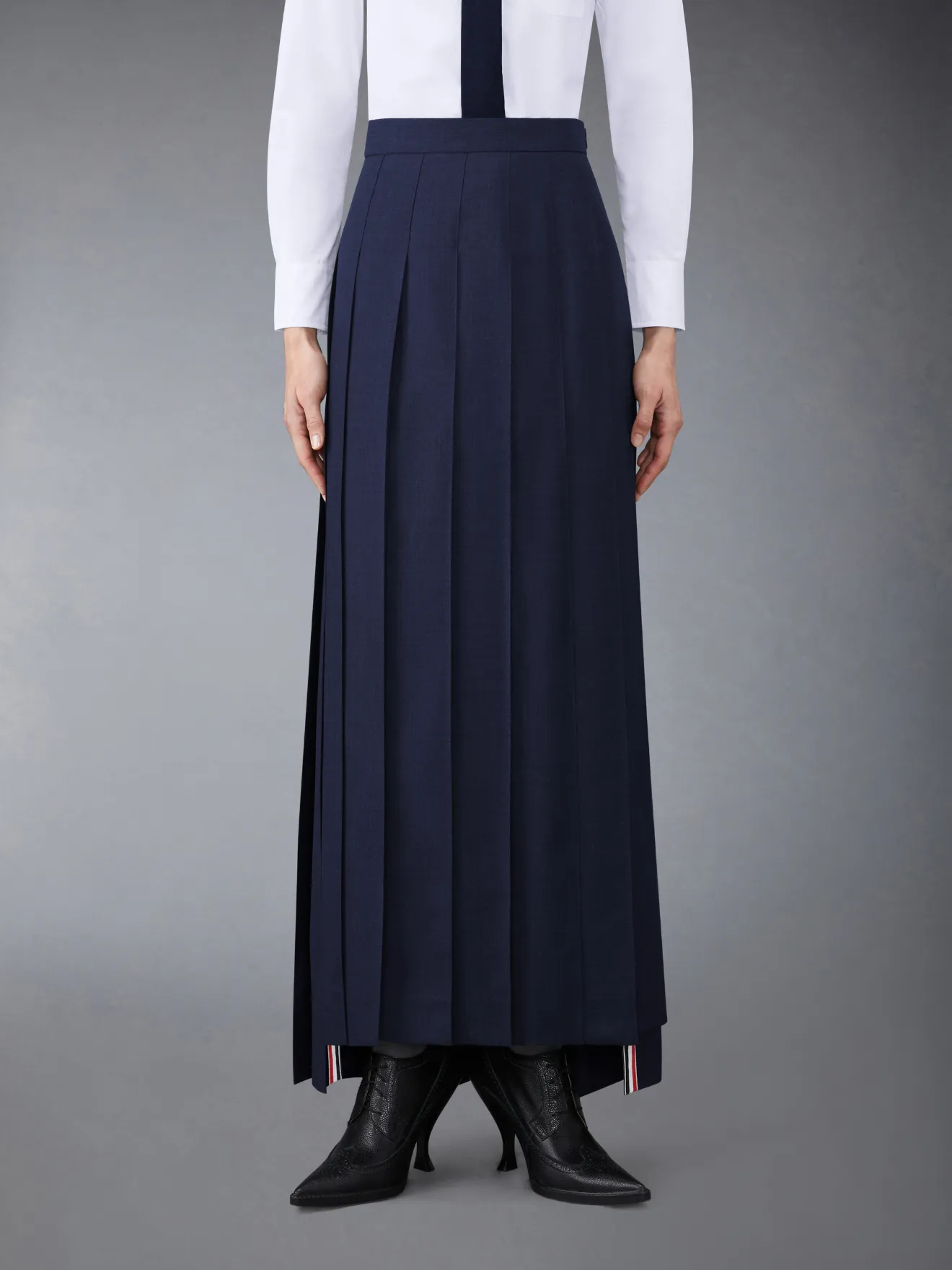 Full length navy pleated cheap skirt