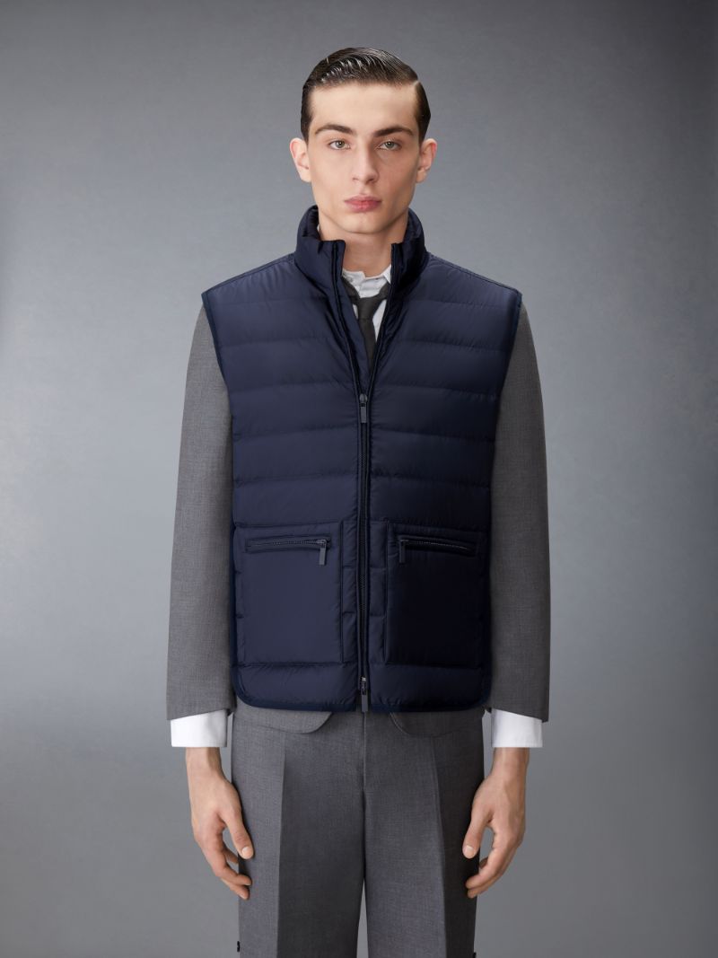 Thom Browne Ultra Light Nylon Tech Funnel Neck Down Vest 2 Blue male