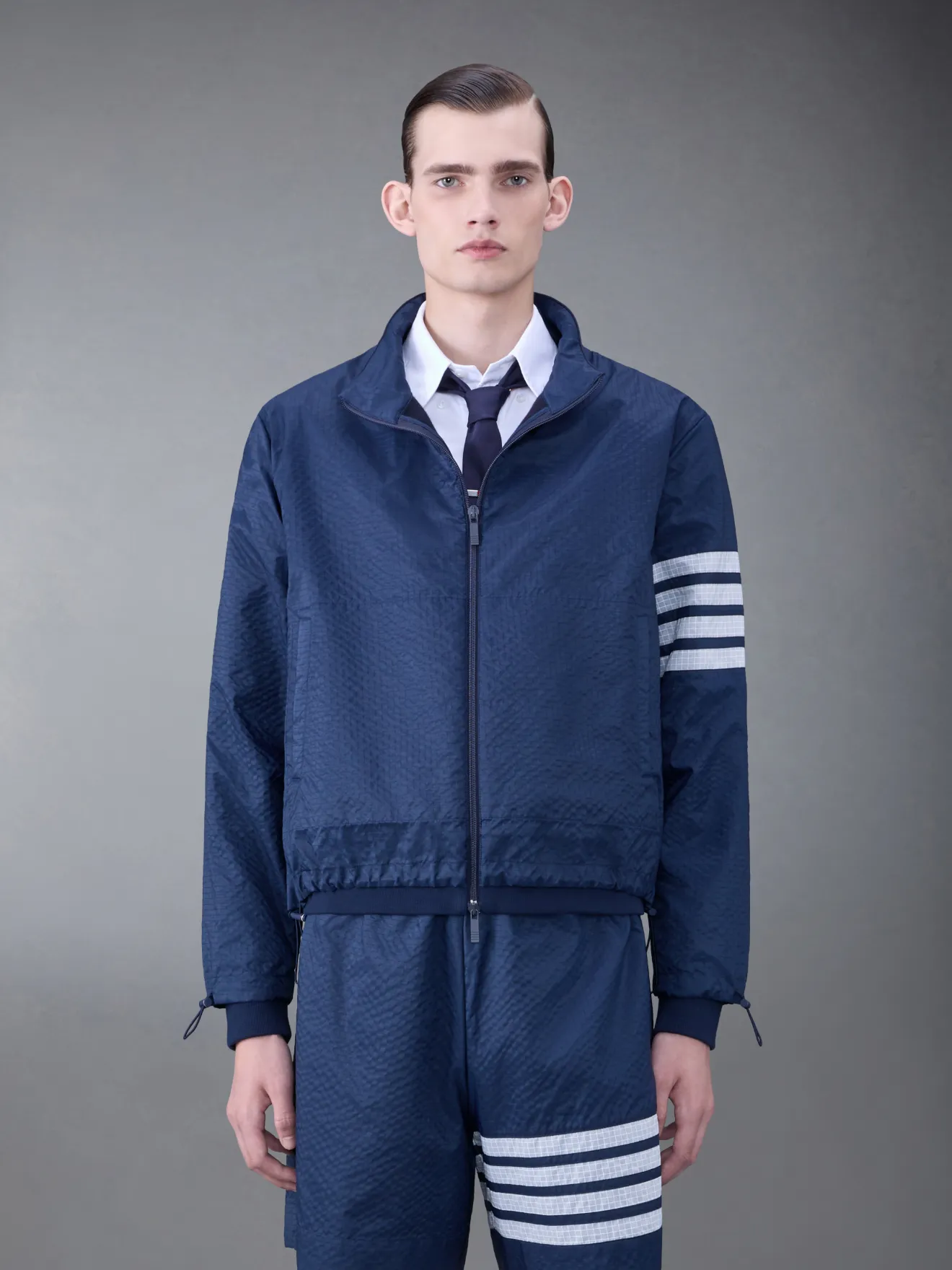 Ultralight Ripstop 4-Bar Funnel Neck Jacket | Thom Browne