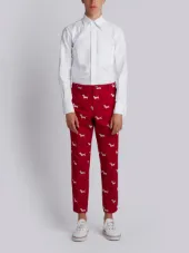 Unconstructed Chino In Cotton Twill With White Hector Half Drop Embroidery