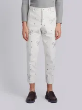 Unconstructed Chino In Washed Denim With Distressed Tennis Half Drop Embroidery