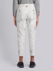 Unconstructed Chino In Washed Denim With Distressed Tennis Half Drop Embroidery