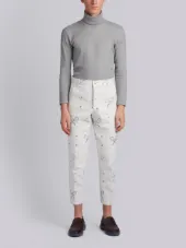 Unconstructed Chino In Washed Denim With Distressed Tennis Half Drop Embroidery