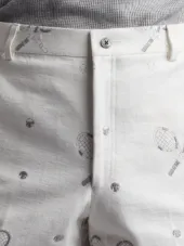 Unconstructed Chino In Washed Denim With Distressed Tennis Half Drop Embroidery