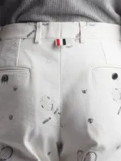 Unconstructed Chino In Washed Denim With Distressed Tennis Half Drop Embroidery