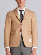 Unconstructed Classic Single Breasted Sport Coat With Grosgrain Placket In Khaki
