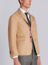 Unconstructed Classic Single Breasted Sport Coat With Grosgrain Placket In Khaki
