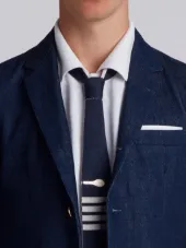 Unconstructed High Armhole Single Breasted Sport Coat In Washed Denim