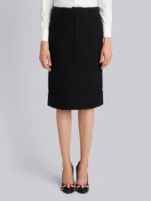 Unconstructed Sack Skirt With Grosgrain Finishing In Black Boucle Wool Tweed & Silk Voile Backing