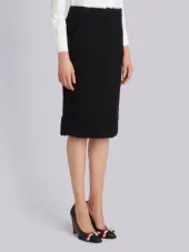 Unconstructed Sack Skirt With Grosgrain Finishing In Black Boucle Wool Tweed & Silk Voile Backing