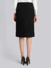 Unconstructed Sack Skirt With Grosgrain Finishing In Black Boucle Wool Tweed & Silk Voile Backing