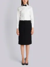 Unconstructed Sack Skirt With Grosgrain Finishing In Black Boucle Wool Tweed & Silk Voile Backing