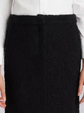 Unconstructed Sack Skirt With Grosgrain Finishing In Black Boucle Wool Tweed & Silk Voile Backing