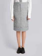 Unconstructed Sack Skirt With Grosgrain Finishing In Grey Boucle Wool Tweed & Silk Voile Backing