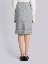 Unconstructed Sack Skirt With Grosgrain Finishing In Grey Boucle Wool Tweed & Silk Voile Backing