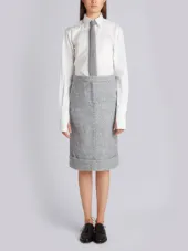 Unconstructed Sack Skirt With Grosgrain Finishing In Grey Boucle Wool Tweed & Silk Voile Backing