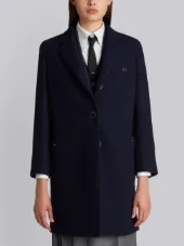 Unlined Button Back Sack Overcoat In Navy Solid Double Face Melton