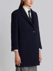 Unlined Button Back Sack Overcoat In Navy Solid Double Face Melton