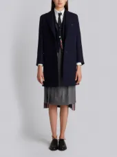Unlined Button Back Sack Overcoat In Navy Solid Double Face Melton
